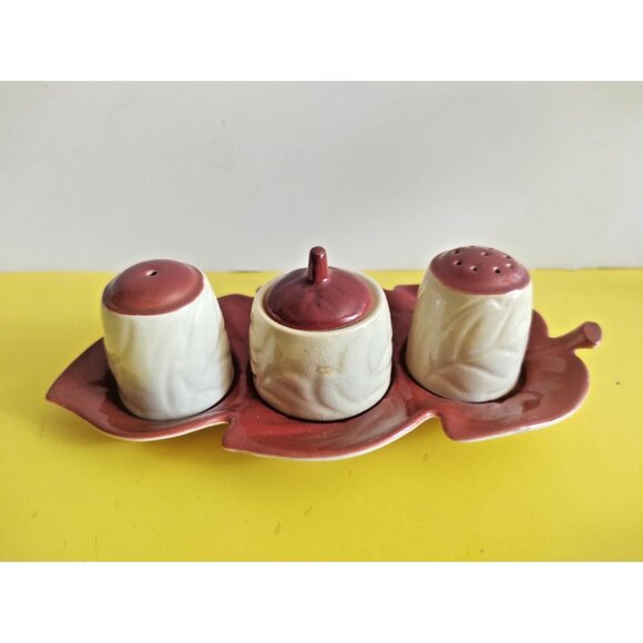 Vintage Carlton Ware England Cruet Set Leaf Twin Tone Design Beige & Brown - Picture 5 of 14